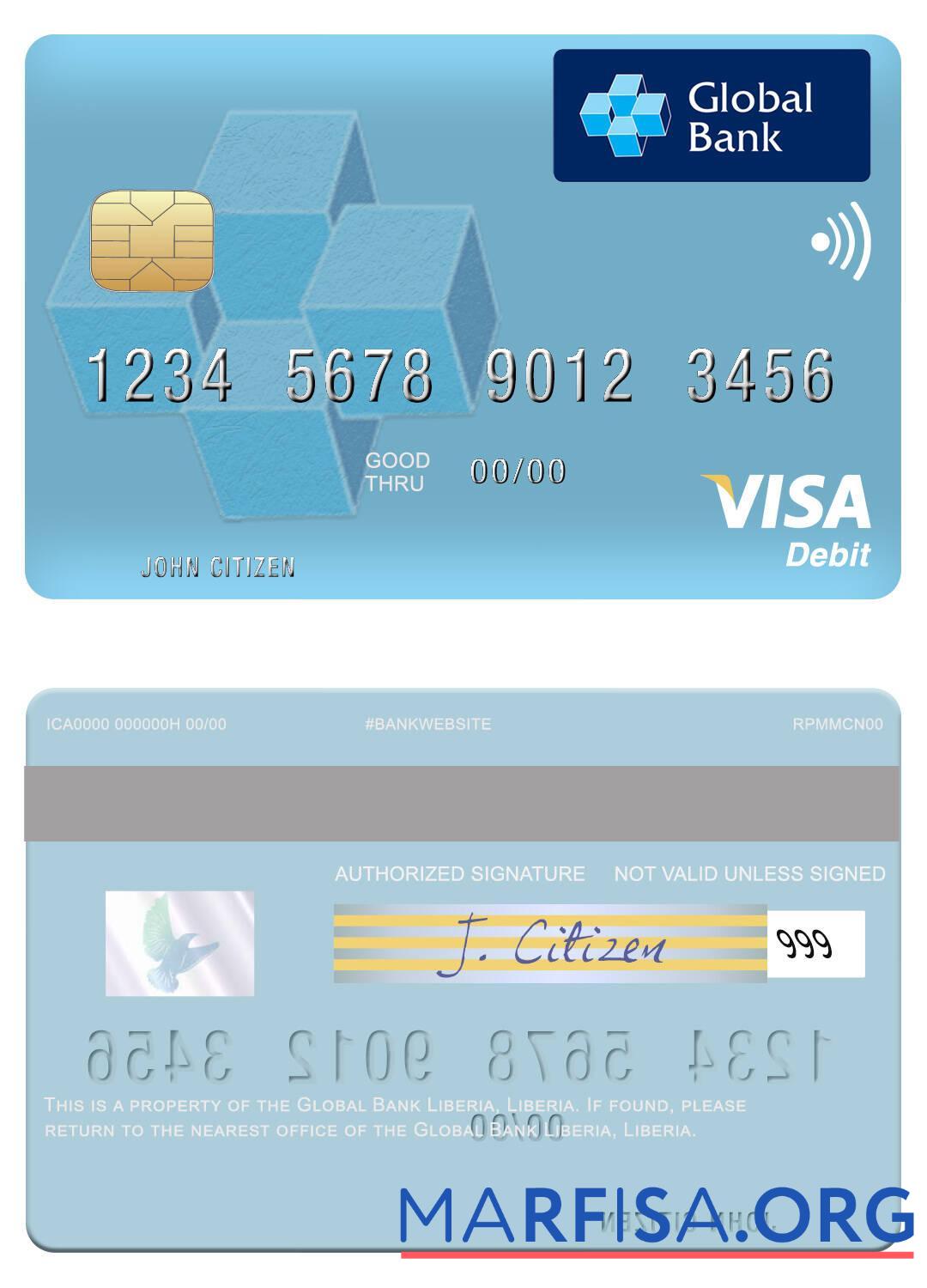 Downloadable Liberia Global Bank Liberia visa debit card example